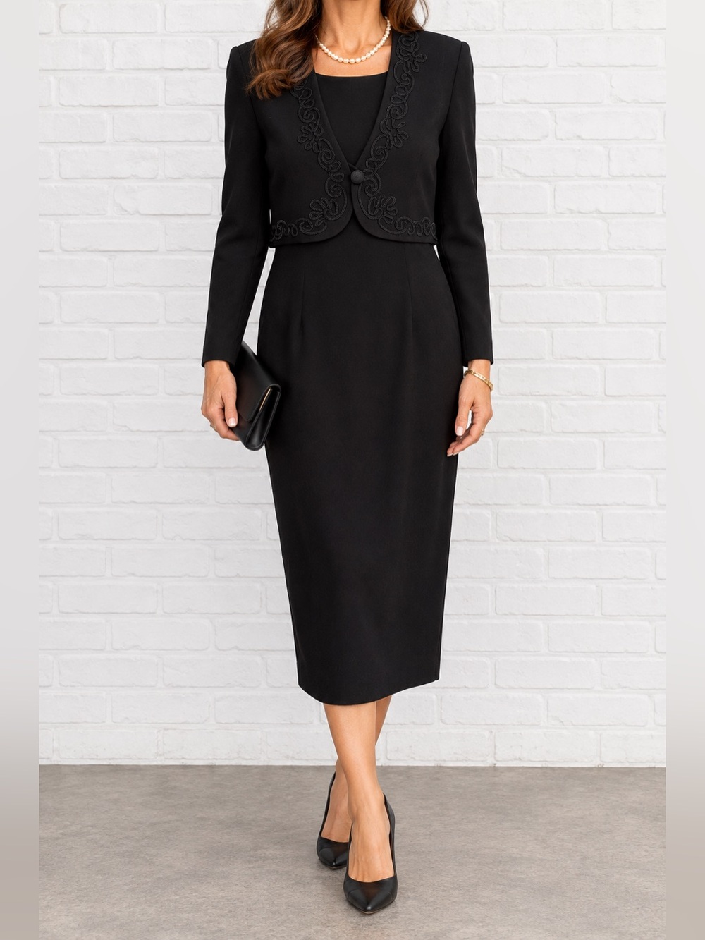 Vintage J.S.J. Petites Black Soutache Trim Dress Size 9/10 Made USA